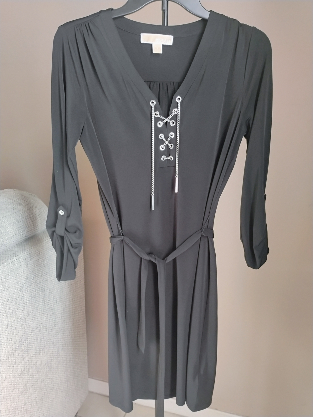 Michael Kors Lace-Up Mini Dress in Black Size Small